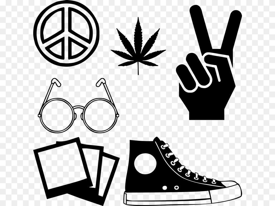 Hippie Cannabis Peace Sign John Lennon Glasses Shoes Vector, Gray Free Png