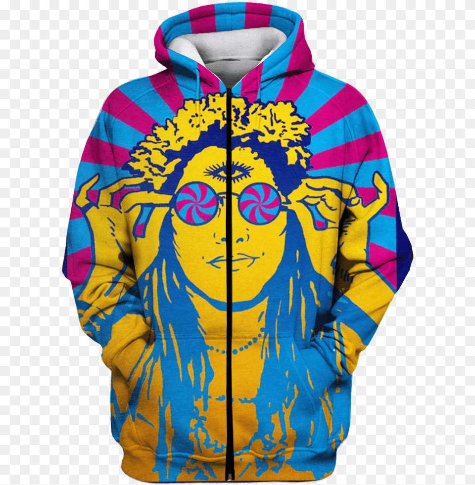 Hippie Girl Wearing Sunglasses Custom T Shirt Psychedelic Design Style Posters, Clothing, Sweater, Knitwear, Hoodie Free Png