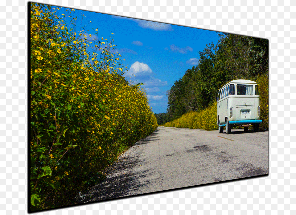 Hippie Van Flower Power Canvas Print Street, Tarmac, Caravan, Vehicle, Road Free Transparent Png
