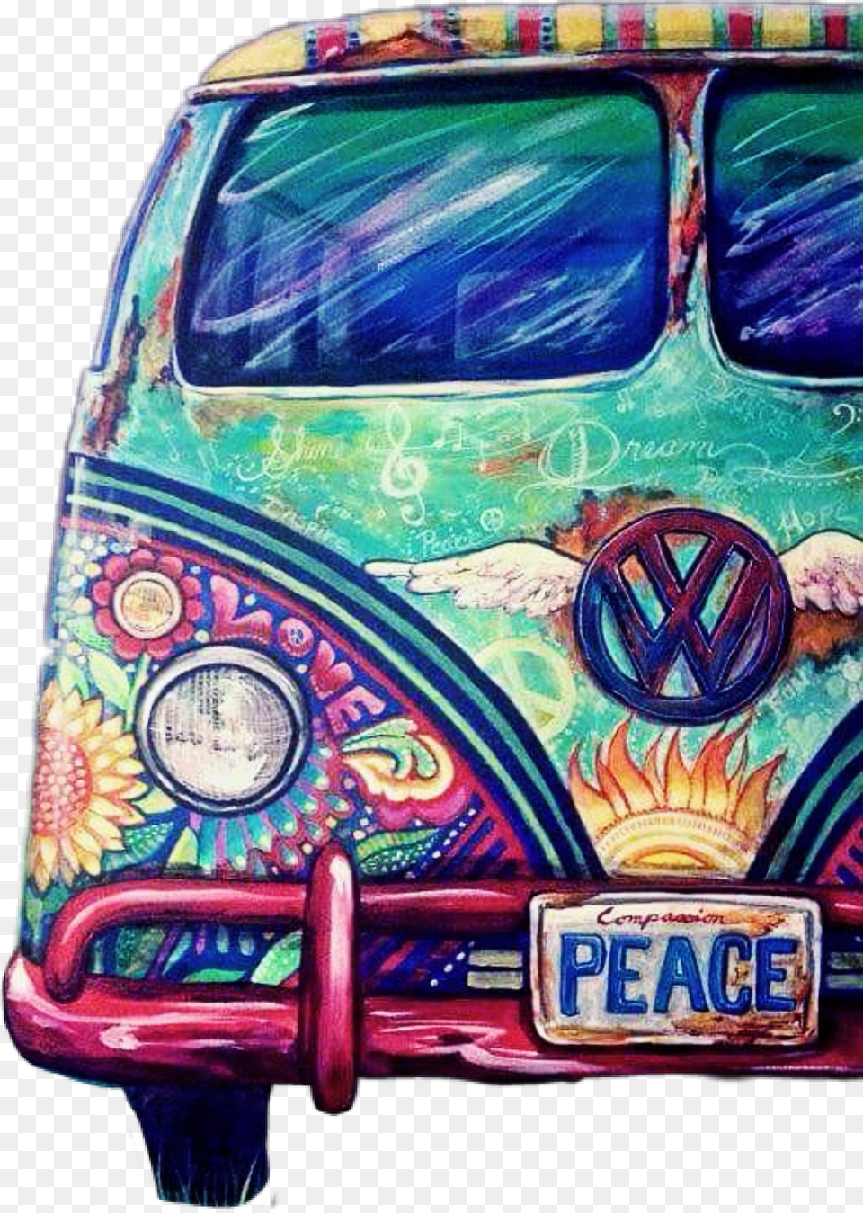 Hippie Vw Art Hippie Kombi, License Plate, Transportation, Vehicle, Car Free Png Download