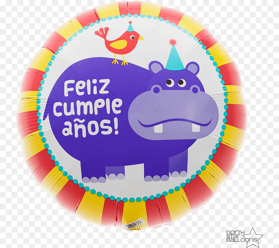 Hippo Birdie Feliz 18 In, Cream, Food, Dessert, Birthday Cake Png Image
