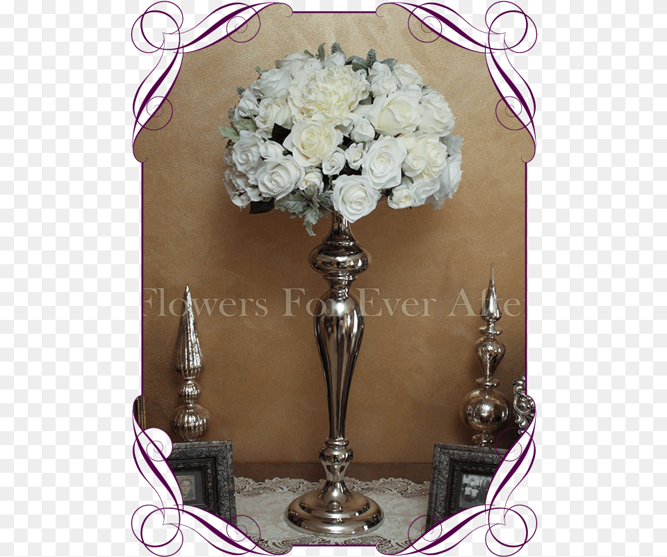 Hire White Dome On Silver Stand Flowers For Ever After Flowers Wedding Table Stand, Rose, Plant, Flower, Flower Arrangement Png