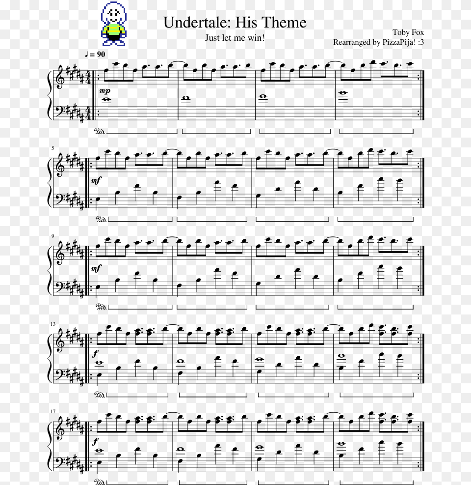 His Theme Sheet Music Composed By Toby Fox Rearranged Undertale His Theme Piano Sheet Music Easy Png