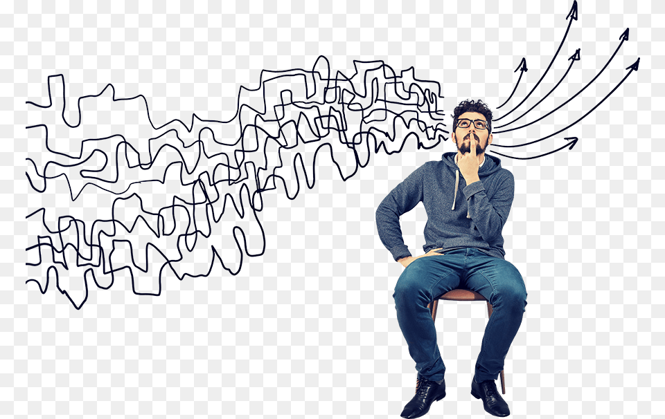 Hispanic Man Thinking Out Loud How To Target Hispanics Sitting, Adult, Person, Pants, Male Free Png
