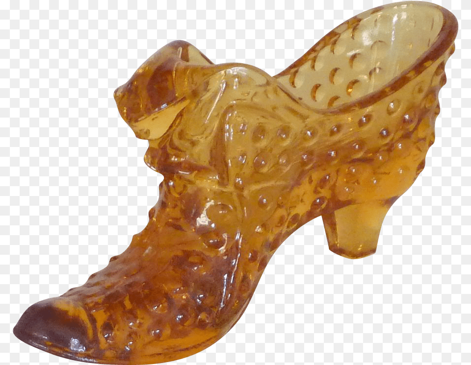 Hobnail Harvest Gold Glass Slipper Shoe With Cat Crocodile, Clothing, Footwear, Boot, Cowboy Boot Png Image