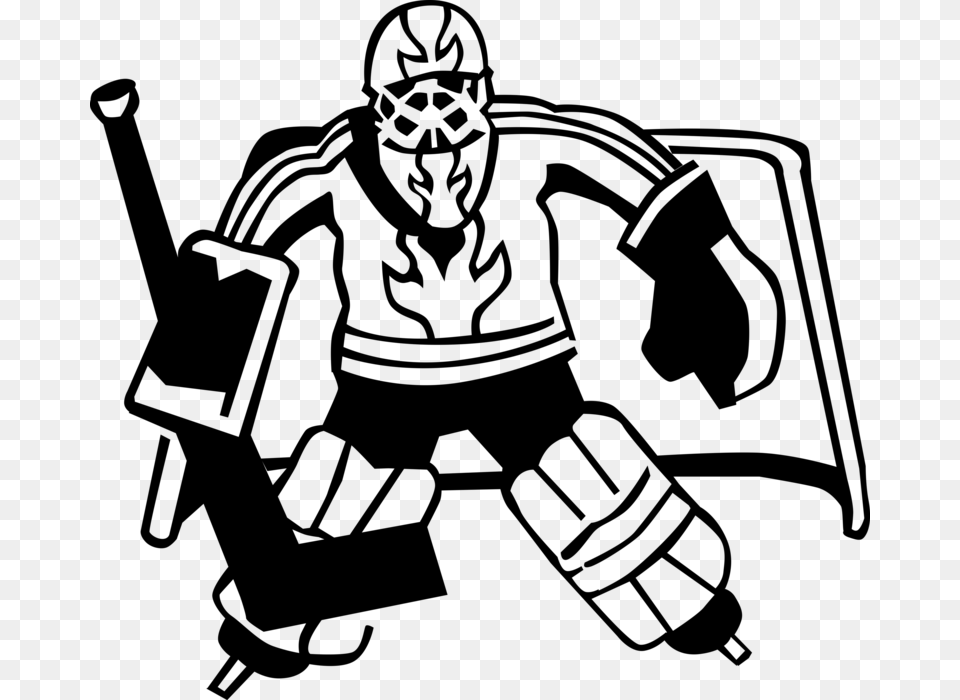 Hockey Goalie Protects Net, Gray Free Png Download