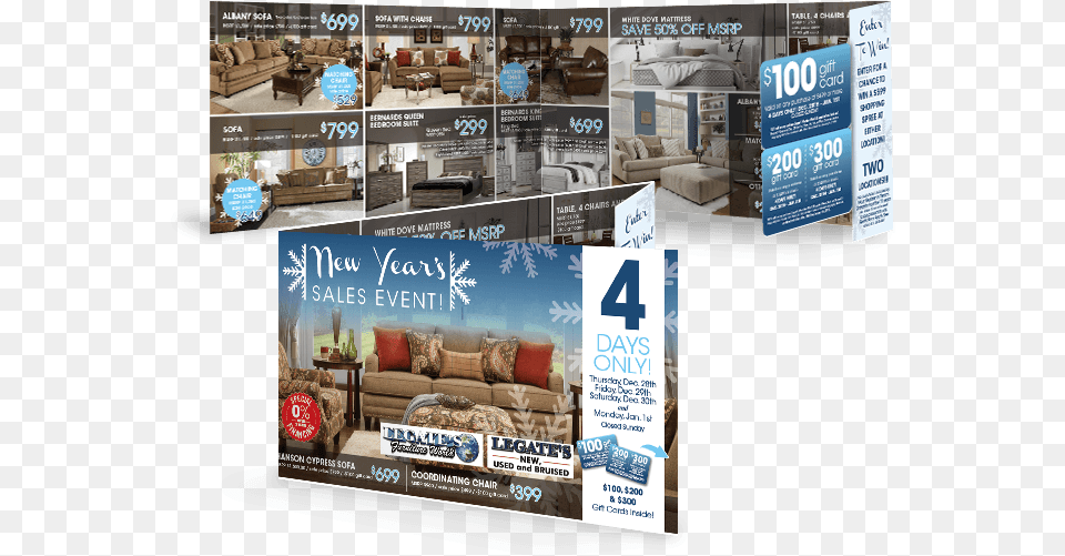 Holiday Direct Mail Marketing Extended Gatefold Mailer Flyer, Advertisement, Poster, Couch, Furniture Free Transparent Png