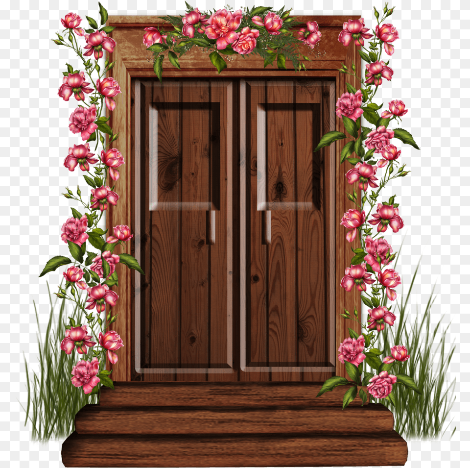 Holiday Door Clipart Wooden Door Clipart, Flower, Flower Arrangement, Plant, Flower Bouquet Png Image