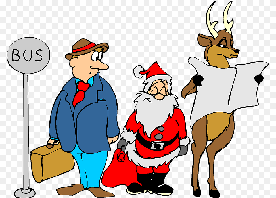 Holiday Free Photo Reindeer Funny Christmas Bus Stop Santa At Bus Stop, Person, Baby, Face, Head Png