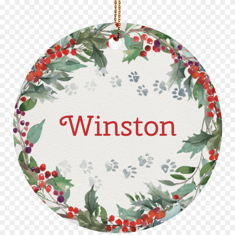 Holiday Watercolor Wreath Customizable Ceramic Circle Ornament, Accessories, Pattern Free Png