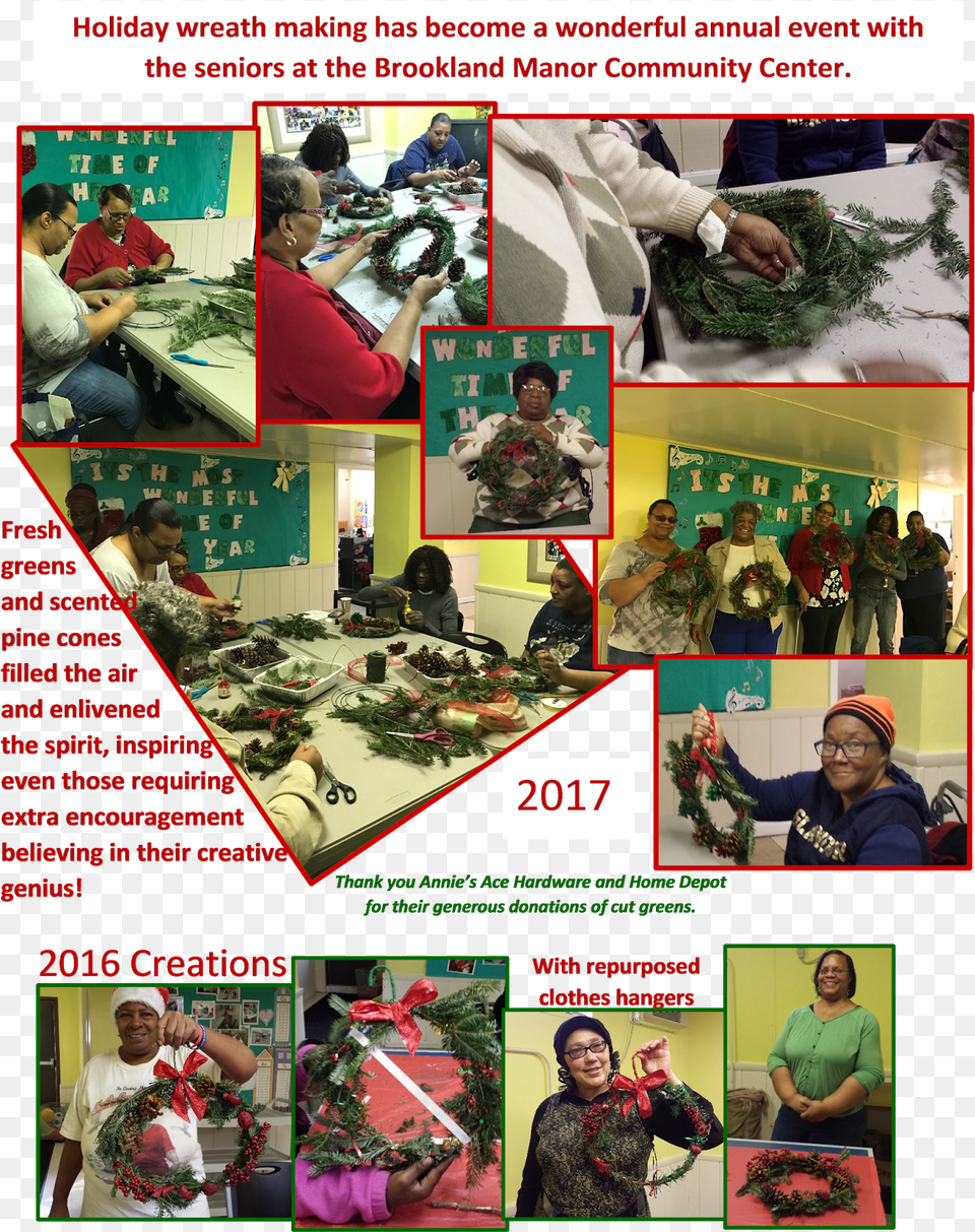 Holiday Wreath Making At Brookland Manor Collage, Adult, Poster, Person, Woman Free Png