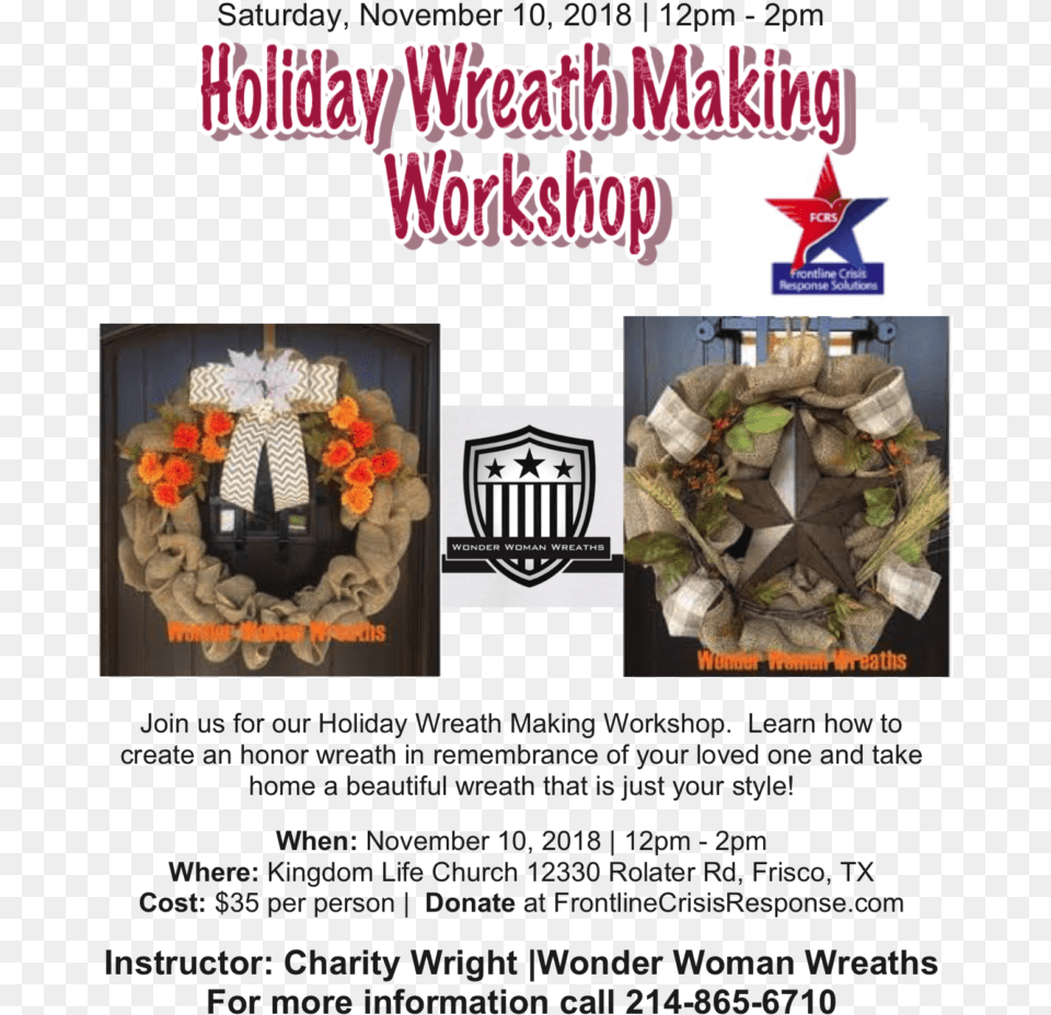 Holiday Wreath Making Workshop Wreath, Advertisement, Poster, Adult, Bride Free Transparent Png