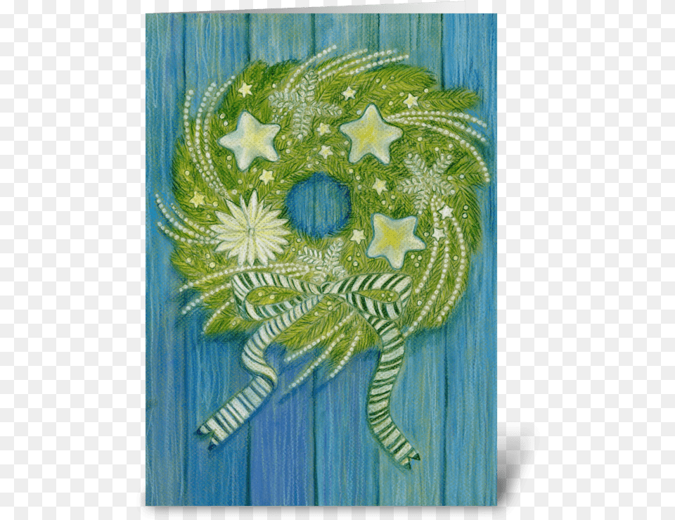 Holiday Wreath On Blue Wall Greeting Card Christmas Star Wreath From Our Home To Yours Card, Applique, Pattern, Embroidery, Plant Free Png Download