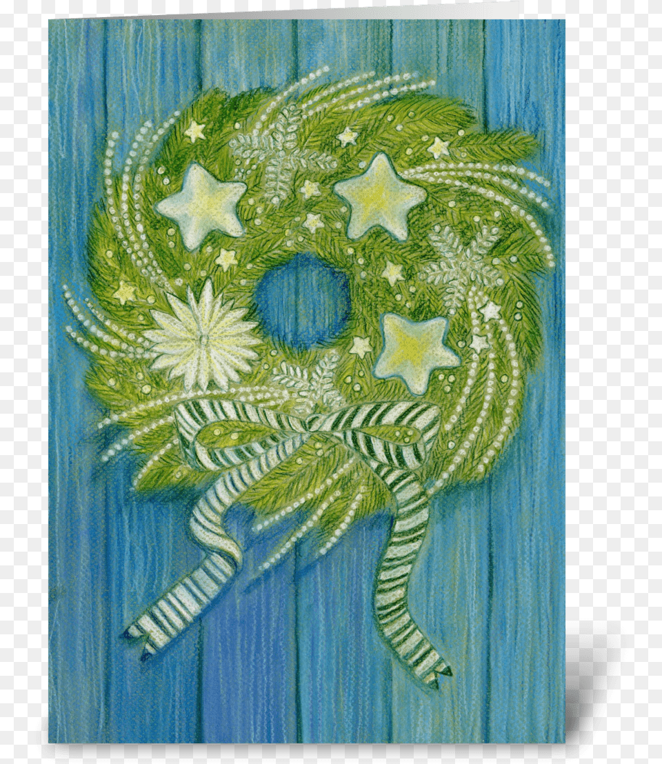 Holiday Wreath On Blue Wall Greeting Card Motif, Applique, Pattern, Plant, Embroidery Free Transparent Png