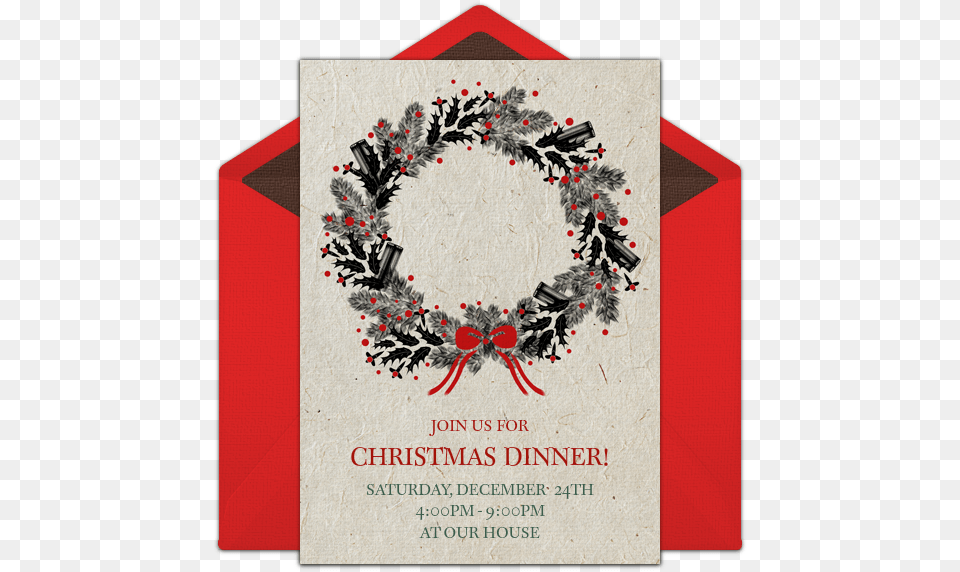 Holiday Wreath Online Invitation Wreath, Advertisement, Envelope, Greeting Card, Mail Free Png Download