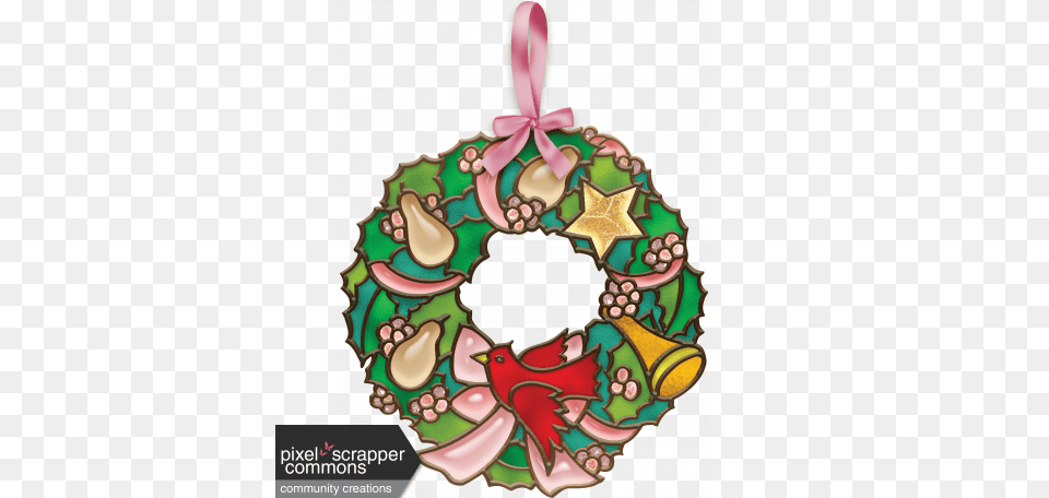 Holiday Wreath With Cardinal And Pears Graphic Free Png
