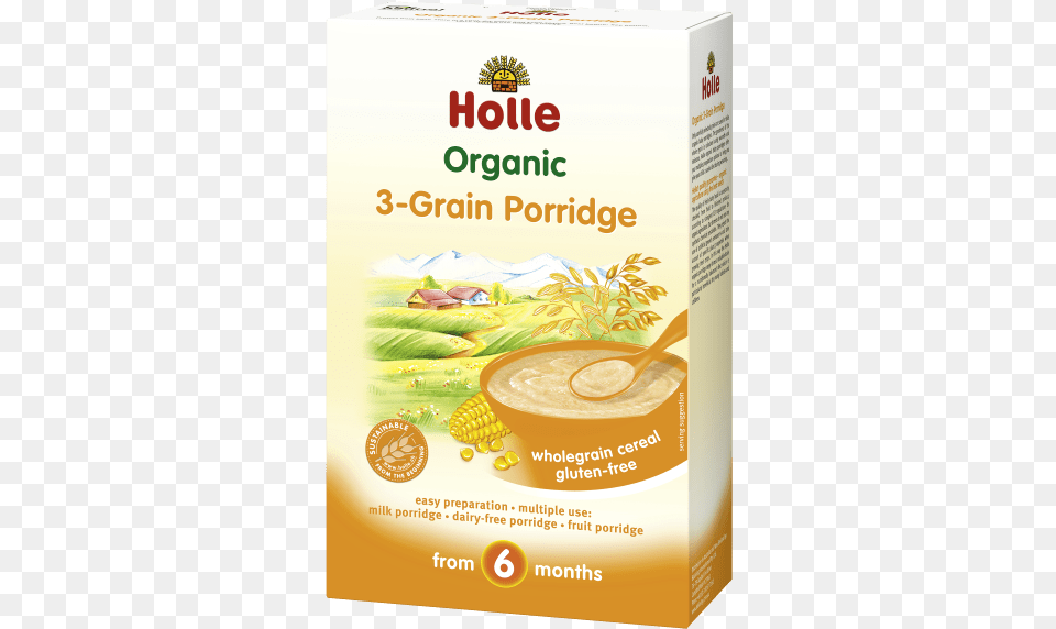 Holle Organic 3 Grain Porridge Wholegrain Cereal From Holle Baby Cereal, Advertisement, Poster, Cutlery, Spoon Free Png Download
