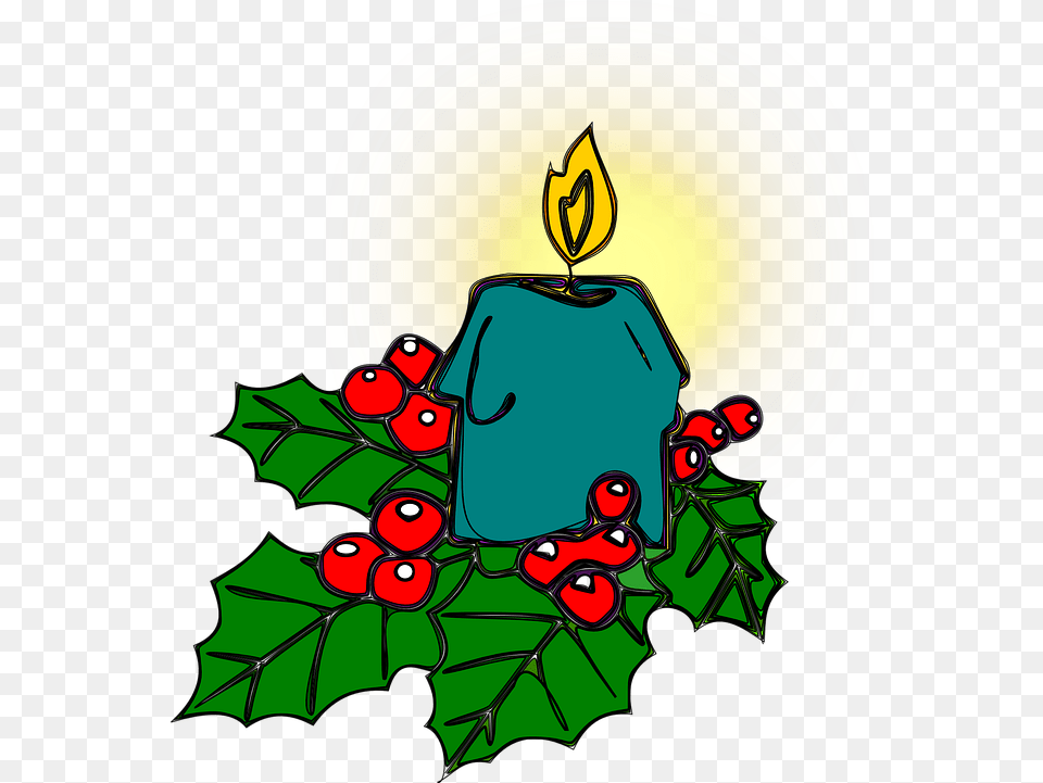 Holly Christmas Candle Vector Graphic On Pixabay Candela Vischio Natale Disegni Colorati, Leaf, Plant, Food, Fruit Free Transparent Png