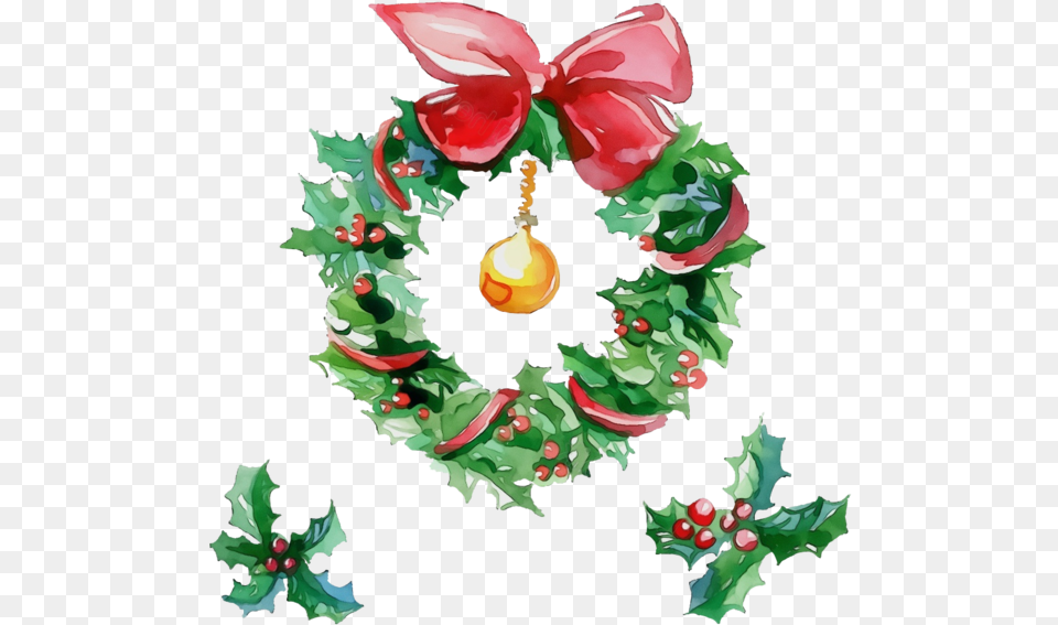 Holly Christmas Decoration Wreath For Holly, Flower, Plant, Rose Free Png