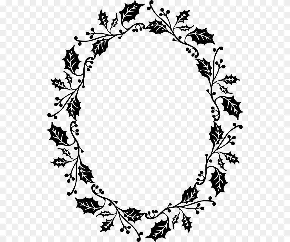 Holly Frame Black And White Holly Wreath Clipart, Gray Png Image
