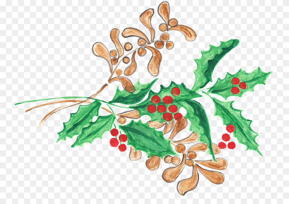 Holly Mistletoe Christmas Holly, Herbal, Plant, Pattern, Leaf Free Transparent Png