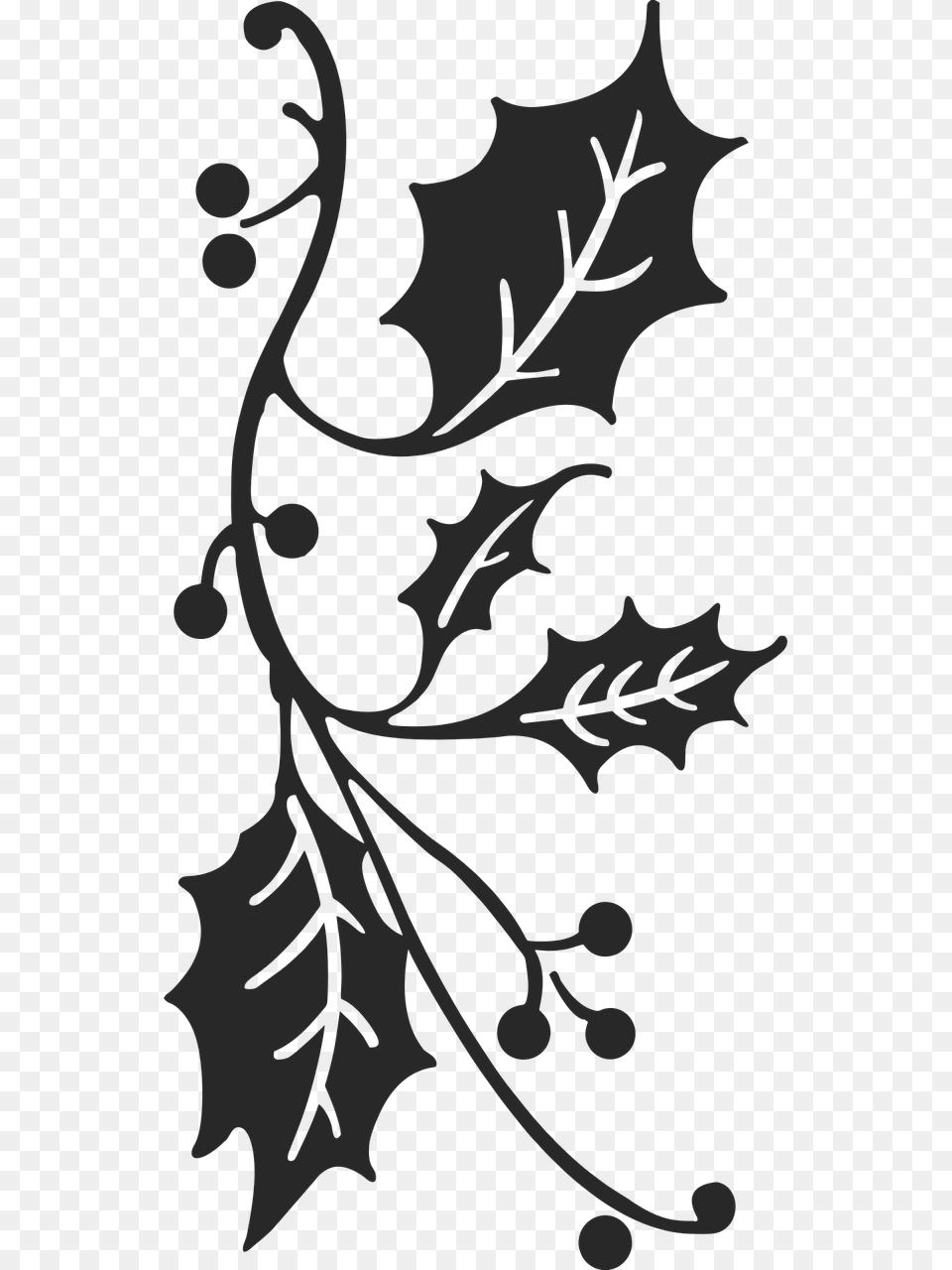 Holly Winter Christmas Holiday Xmas Decoration Black And White Christmas Holly, Leaf, Plant, Art, Floral Design Free Png Download