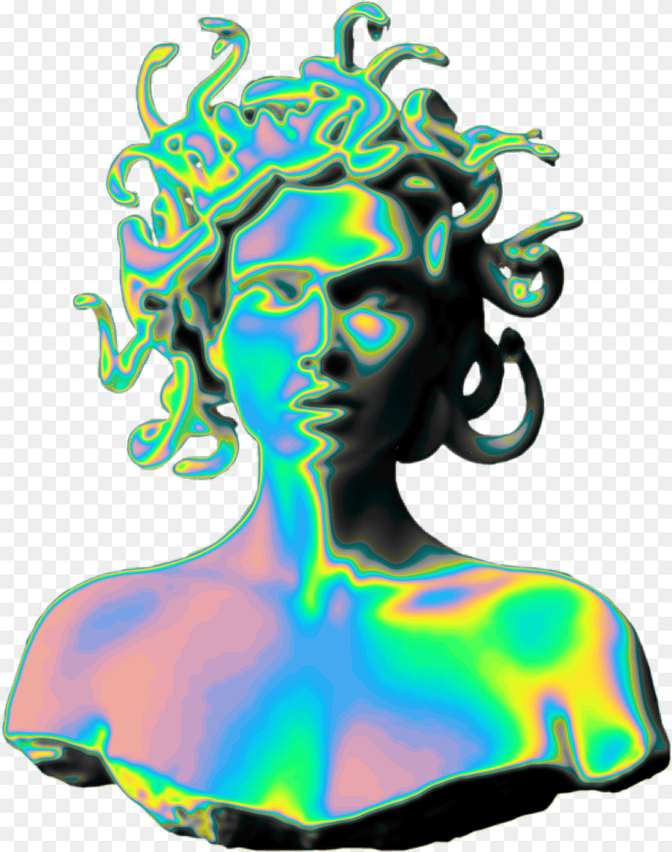 Holo Holographic Vaporwave Aesthetic Medusa, Adult, Art, Female, Person Free Png Download