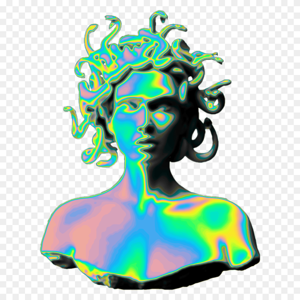 Holo Holographic Vaporwave Aesthetic Medusa Sculpture, Art, Adult, Face, Female Free Png Download
