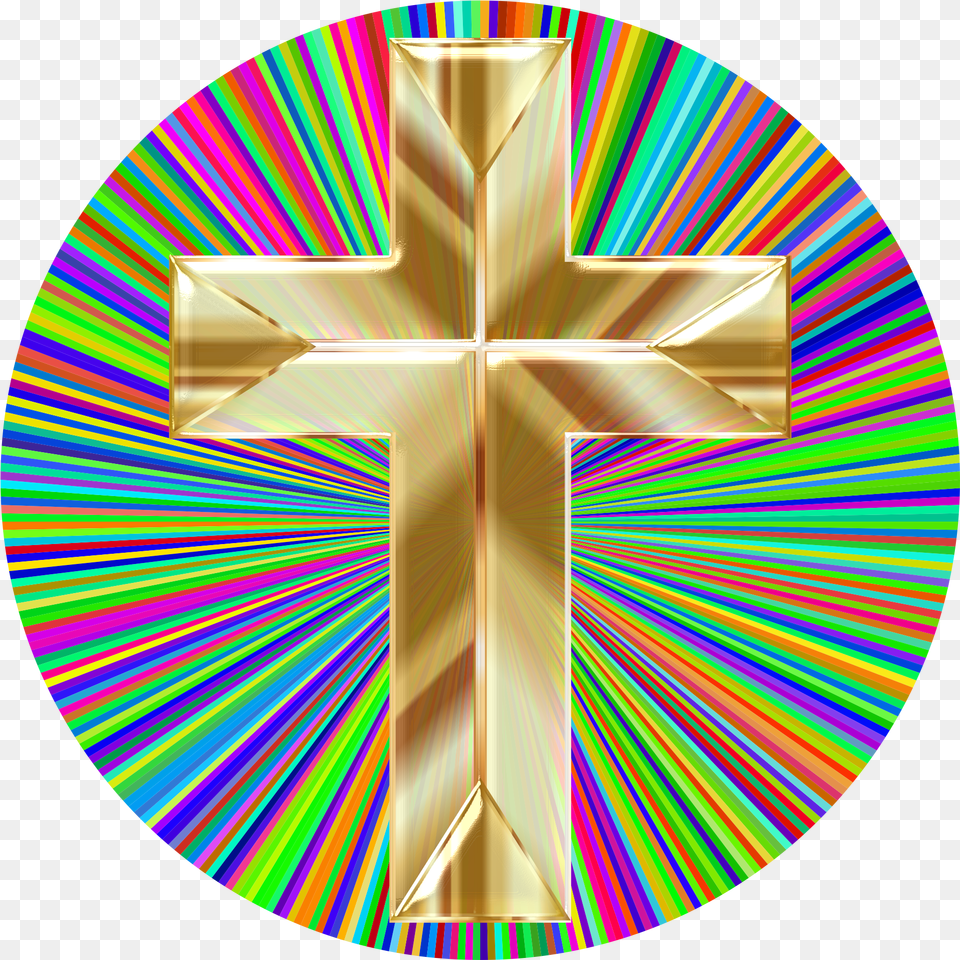 Holographic Golden Cross On A Prismatic Background Cut Bricks To Form A Circle, Symbol, Disk Free Transparent Png