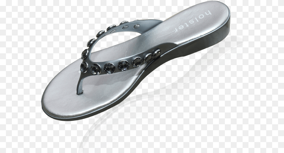 Holster Women Sandal Slippers Crystal Silver Flat Soled Flip Flops, Clothing, Footwear, Flip-flop, Blade Free Transparent Png