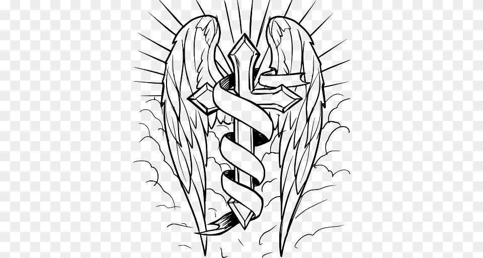 Holy Cross With Angel Wings, Art, Drawing Free Png Download