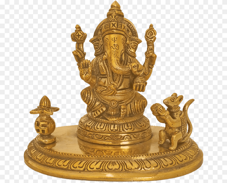 Holy God Shri Ganesha Sitting With Mouse And Kalasam Brass, Bronze, Gold, Adult, Bride Free Png