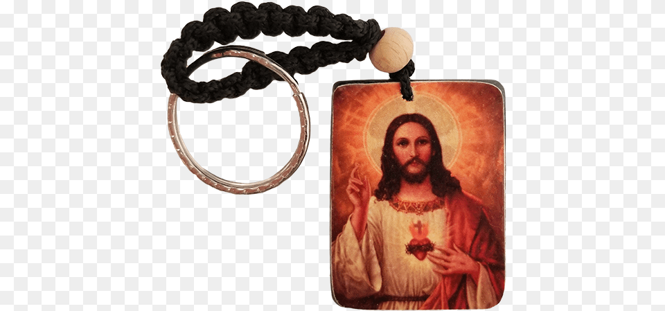 Holy Land Icon Keychain Jesus Sacred Heart Hand Carved Serpentine Stone Keyring, Accessories, Wedding, Person, Woman Free Png