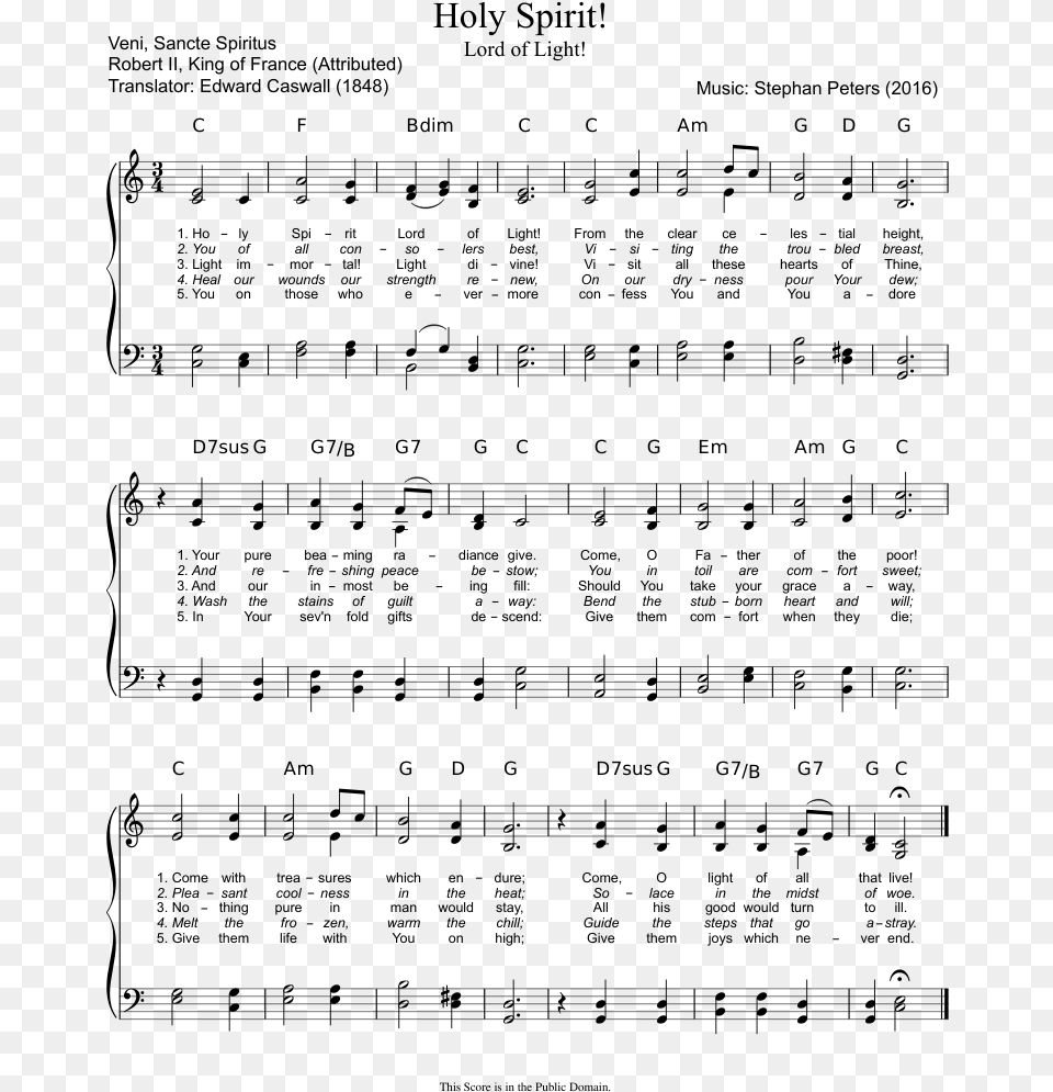 Holy Spirit Sheet Music Composed By Music Holy Spirit Lord Of Light Pentecost Sequence, Gray Png