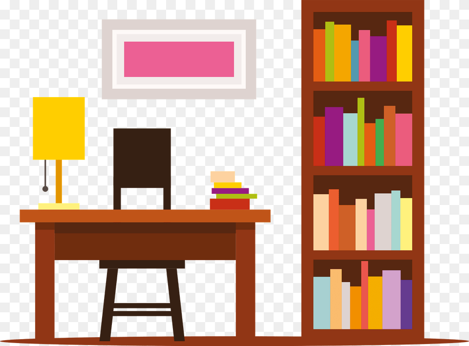 Home Library Clipart, Furniture, Desk, Table, Bookcase Free Png