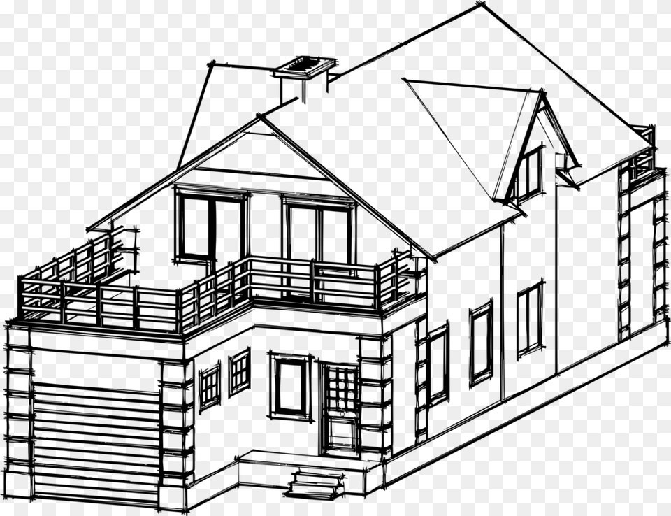 Home Line Art Architecture Drawing House, Gray Free Png Download