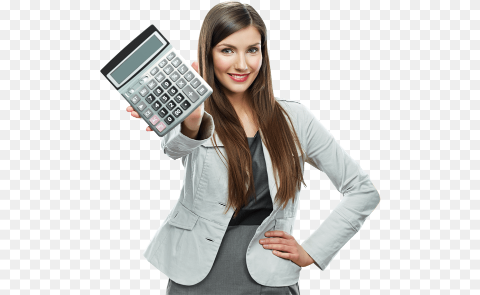 Home Loan Calculator Girl With Calculator, Electronics, Adult, Female, Person Free Png Download