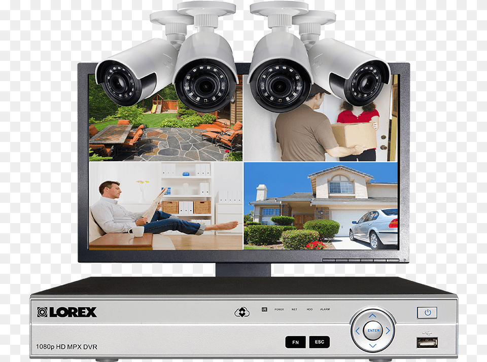 Home Security System With 4 Channel Dvr 4 Ultra Wide 4 Ch Dvr 4 Camera, Monitor, Screen, Hardware, Electronics Png