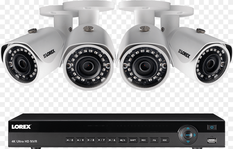 Home Security System With 4 Ip Cameras 130ft Color, Camera, Electronics, Machine, Wheel Png