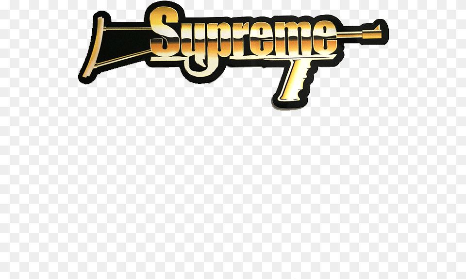 Home Stickers Supreme Gold Gun Sticker Supreme 17ss Metal Key Chain Three Dimensional Ellipse, Firearm, Rifle, Weapon Free Png Download