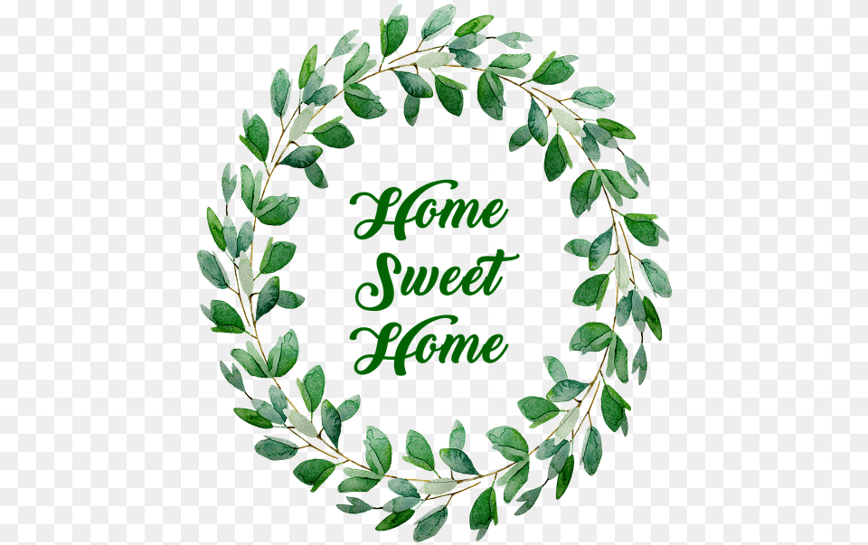 Home Sweet Watercolor Wreath Image On Pixabay Home Sweet Home Verde, Green, Leaf, Plant, Herbal Png