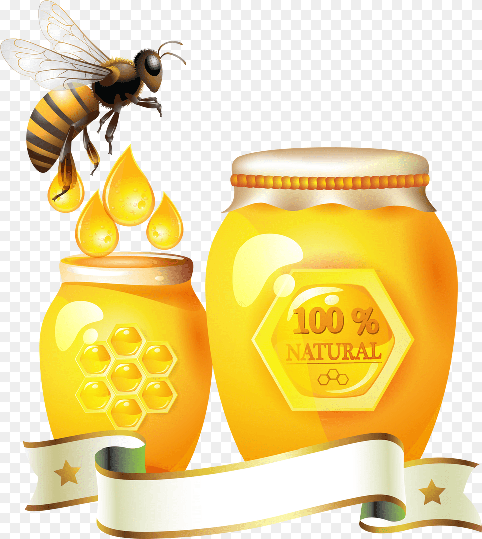 Honey Honey Bottle With Honey Bee Free Png