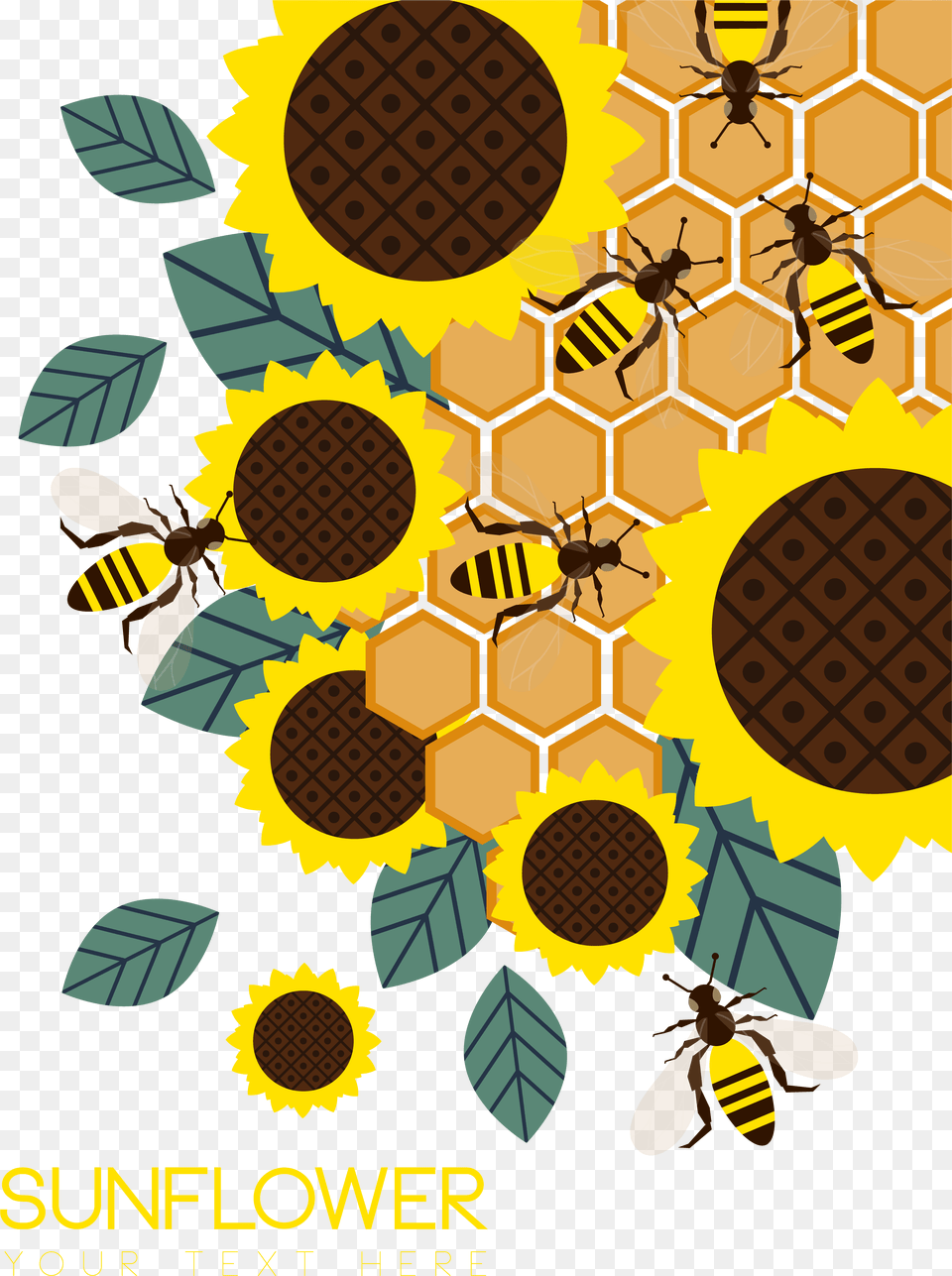 Honeycomb Vector Bee Design Beehive And Sunflower Vector, Animal, Honey Bee, Insect, Invertebrate Png Image