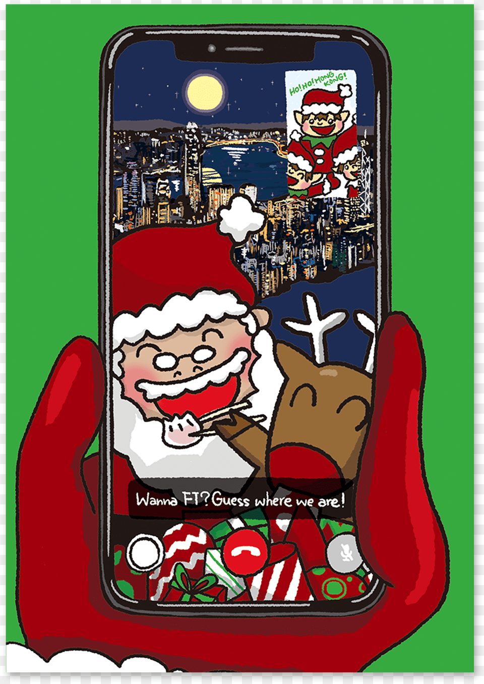 Hong Kong Christmas Card Santa Facetime Cartoon, Electronics, Phone, Mobile Phone, Baby Png Image