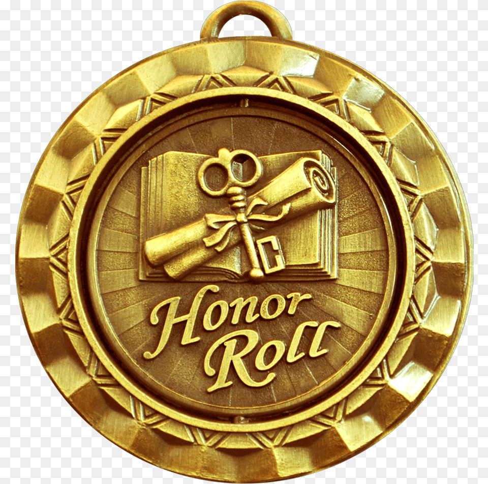 Honor Roll Gold Spinner Medal Medal, Wristwatch, Gold Medal, Trophy Png Image