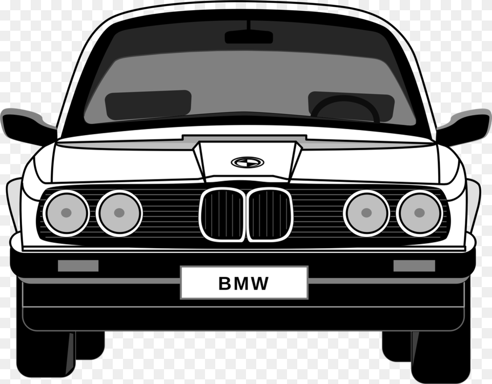 Hoodautomotive Exteriorcompact Car Bmw Clipart Black And White, License Plate, Transportation, Vehicle, Bumper Free Png