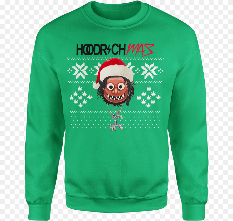 Hoodrichmas Ugly Christmas Sweatshirt Crew Neck, Sweater, Sleeve, Long Sleeve, Knitwear Png