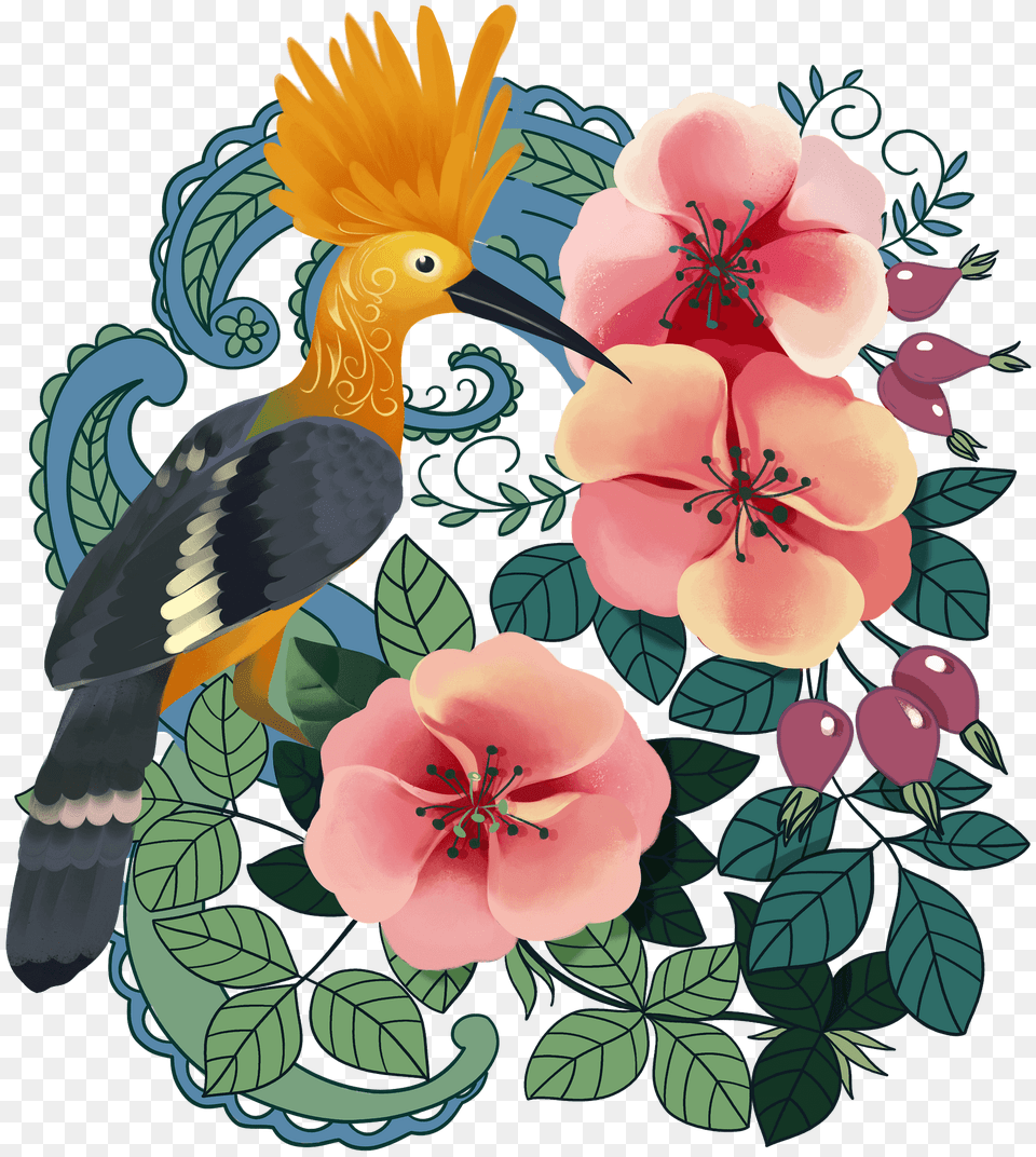 Hoopoe In Flowers Clipart, Art, Floral Design, Pattern, Graphics Free Png Download