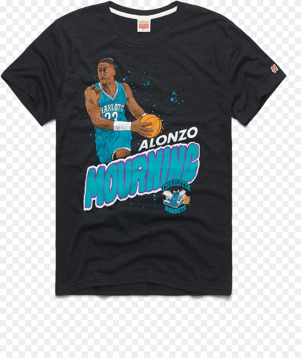 Hornets Alonzo Mourning In The Paint Retro Charlotte Longboard, T-shirt, Shirt, Clothing, Person Free Png Download
