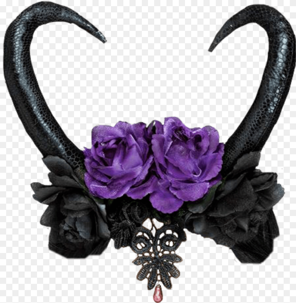 Horns Crown Flowers Purple Black Goth Gothic Black Flower Crown, Accessories, Electronics, Hardware, Plant Free Transparent Png